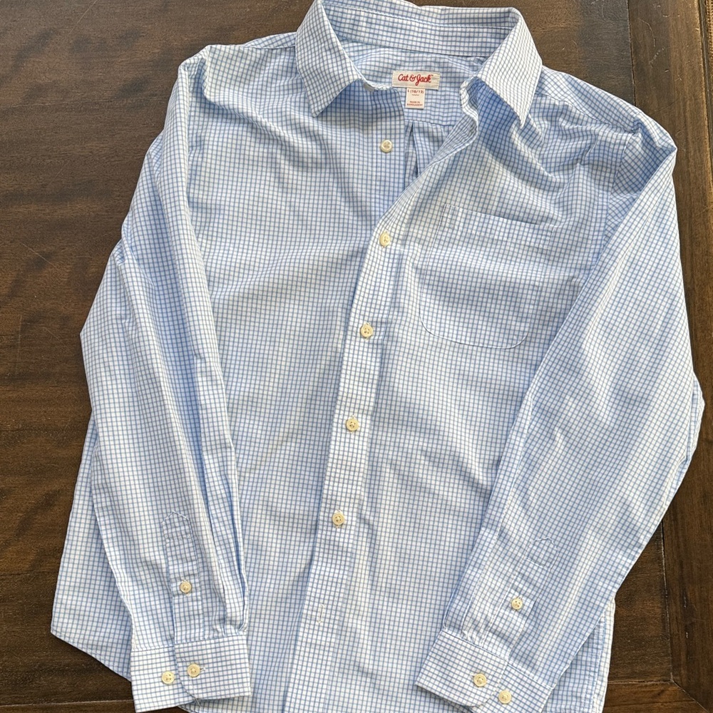 Cat & Jack Light Blue Checkered Button Down Shirt NWOT
